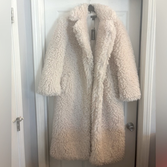 NWT PLT PRETTYLITTLETHING Soft Touch Longline Borg Coat Cream Size US 2 UK 6 - Picture 9 of 16
